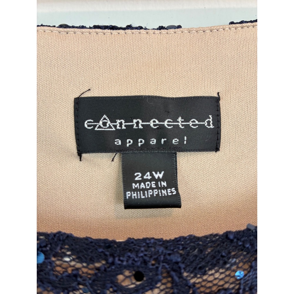 Connected Apparel Womens Dress Plus 24W Navy Blue Lace Sequin Party Cocktail - Picture 3 of 8